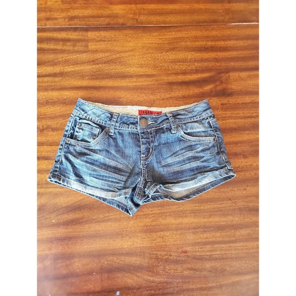 Women's Zandi Denim Distressed Low Rise Short Jean Shorts Size 7 Y2k - Picture 1 of 8